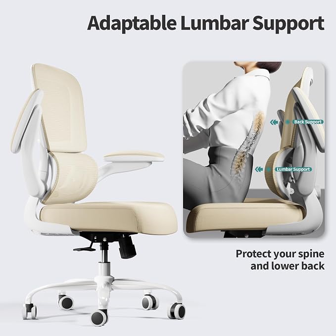 TRALT Office Chair Ergonomic Desk Chair - Gaming Chair with Lumbar Support | 330 LBS Home Office Desk Chairs with Headrest, Reading Chair with Flip-up Armrests, Comfortable Computer Chairs (1, Greige) - Image 7