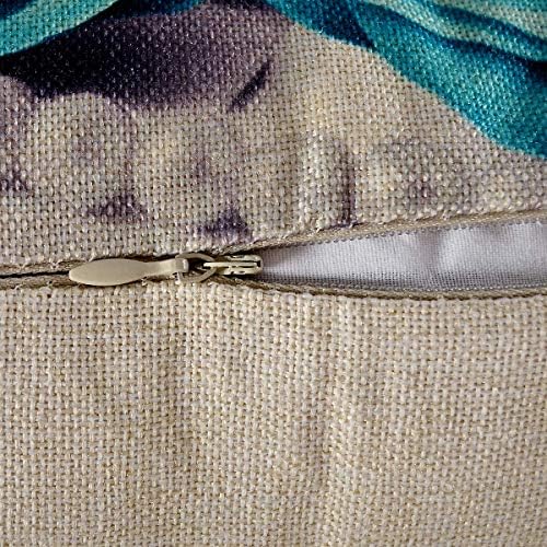 Turquoise Throw Pillow Covers 20x20 Set of 4, Teal Grey Aqua Blue Flower Pillow Cover Rose Pillowcase for Couch Sofa Floral Cotton Linen Accent Square Cushion Cases Bedroom Living Room Outdoor Decor - Image 6