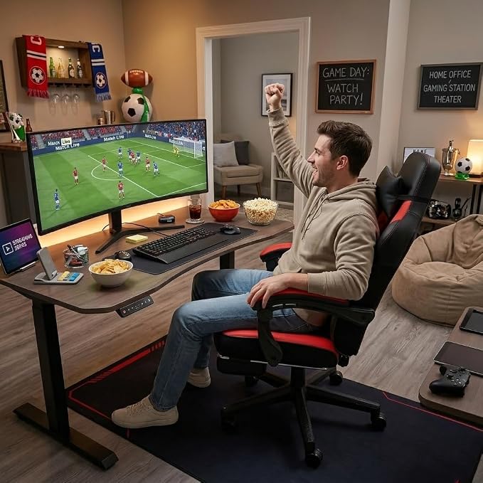 Gaming Chair with Footrest, Video Game Chair for Adults, Big and Tall Computer Chair with Massage Lumbar Support 330lb Weight Capacity, Ergonomic Adjustable Height and 360° Swivel Seat (Red) - Image 2