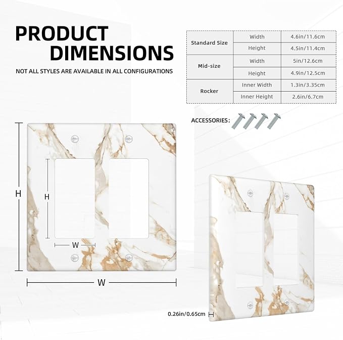 Decorative Outlet Covers Abstract Luxury White Gold Marble 2 Gang Light Switch Cover Plate Double Rocker Wall Plate Gfci Switch Plate Covers Plug Faceplate for Bedroom Decor - Image 5