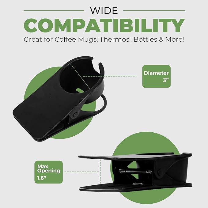 Desk Cup Holder Clamp 4 Pack, Clip On Water Bottle & Mug Holder, Phone Slot - Image 2