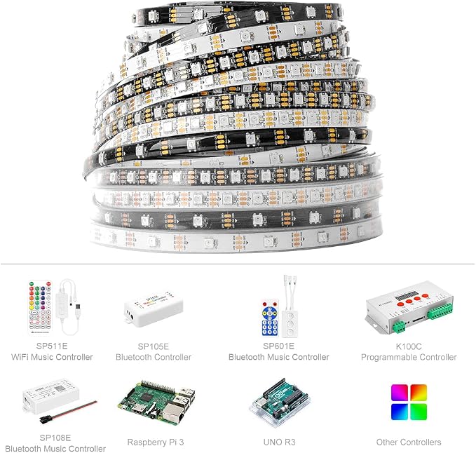 BTF-LIGHTING WS2812B IC RGB LED Strip,UL Listed,Pure Gold Wires,DC5V 3.28FT 100LED 5050SMD,Individually Addressable,Flexible for DIY Chasing Full Color Project,3M Tape,IP30(No Adapter or Controller) - Image 5