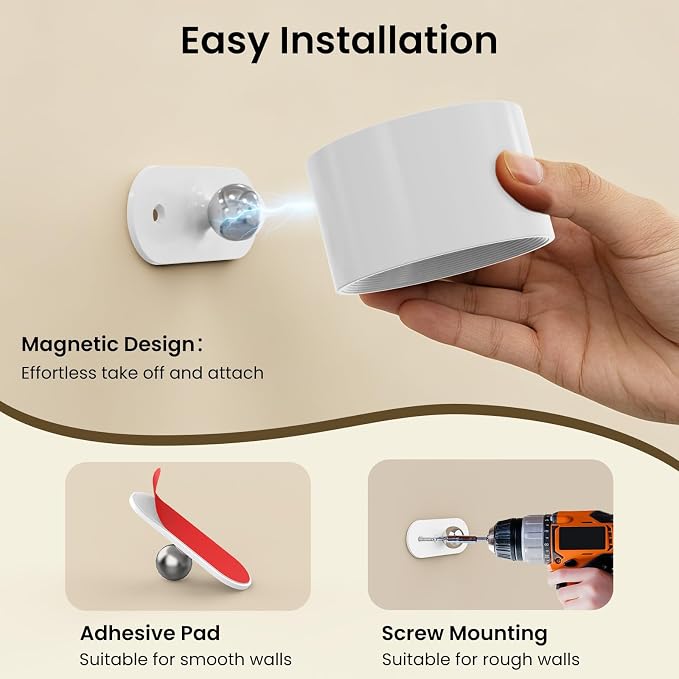 Koopala 2PACK LED Wall Lamps with Rechargeable Battery Operated, Wall Mounted Lights with 3 Brightness 3 Color Temp Removable Charging 360°Rotate Magnetic, Cordless Wall Sconces for Reading Bedside - Image 6