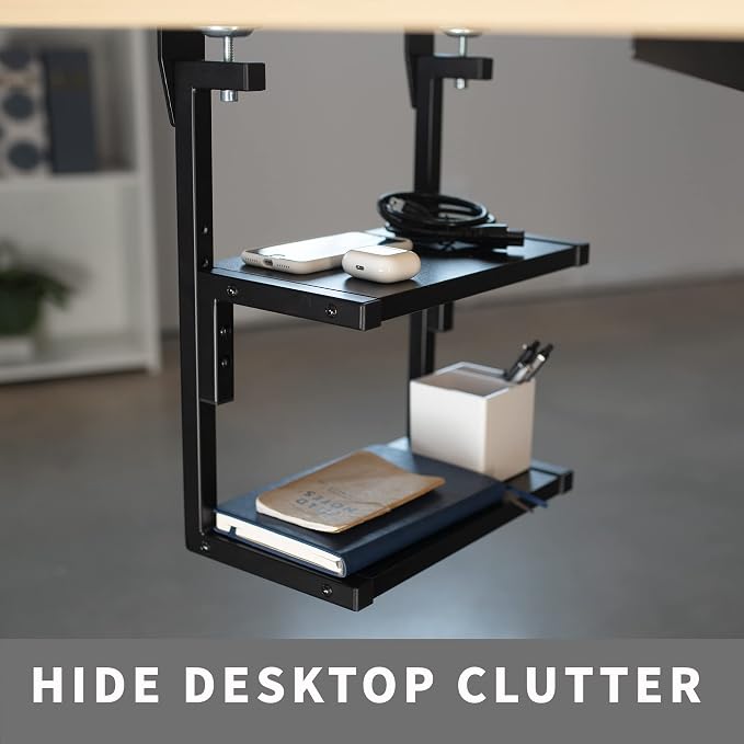 VIVO Black Clamp-on 13 inch 2-Tier Desk Shelf, STAND-SHELF2C - Image 6