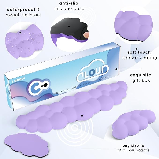 Cloud Wrist Rest for Computer Keyboard Arm Wrist Rest with Non-Slip Base Extended Wrist Rest Ergonomic Memory Foam for Keyboard and Mouse Typing Pain Relief, Office, Gaming, Computer - Image 6