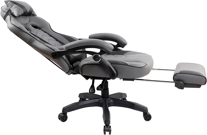 Techni Mobili Executive Gaming Chair with Footrest, 150° Reclining, Grey | PU leather chair, 150 degree recline, footrest, lumbar support, headrest pillow, executive office gaming chair, ergonomic - Image 16