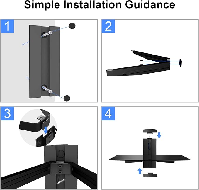 suptek Single Floating Shelf Wall Bracket with Strengthened Tempered Glass for DVD Players/Cable Boxes/Games Consoles/TV Accessories 1 Shelf, Black, CS201 - Image 7