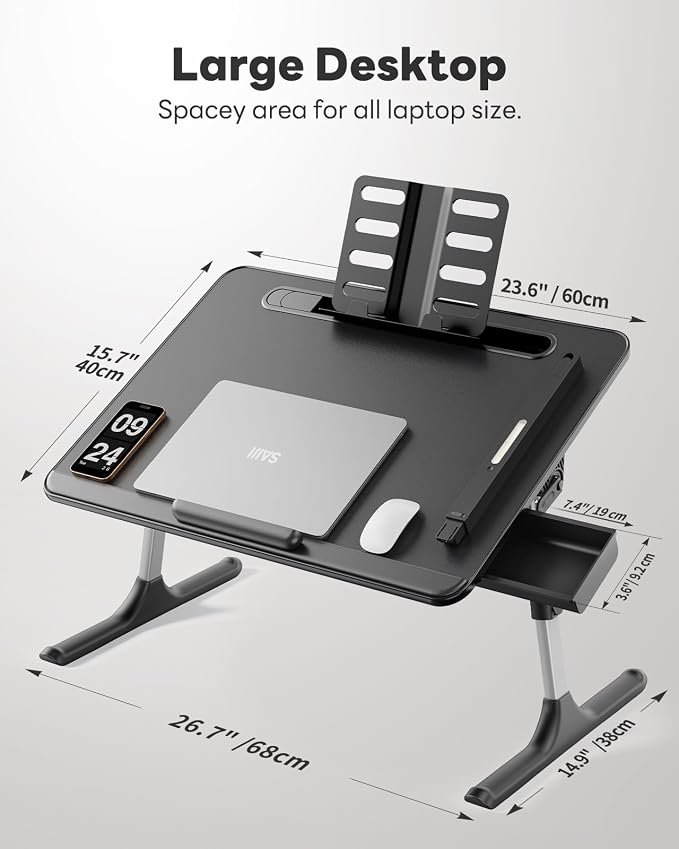 Laptop Table with LED Desk Light, SAIJI Laptop Stand for Bed - Image 9