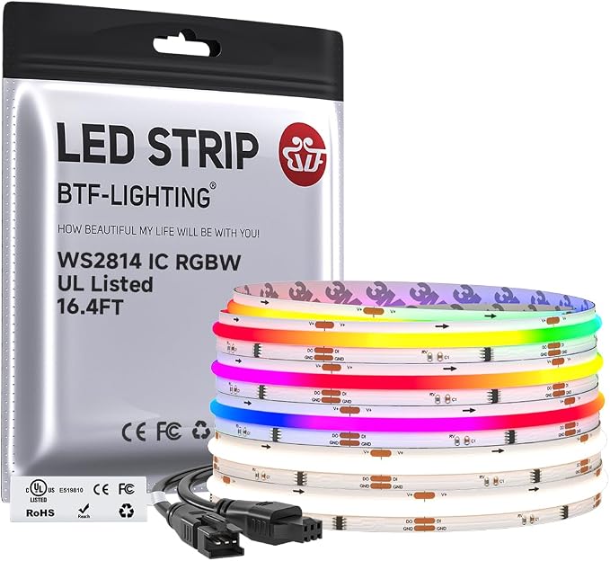 BTF-LIGHTING 16.4FT WS2814 Smart IC RGBW 4000K DC12V COB LED Strip Light by BTF-LIGHTING