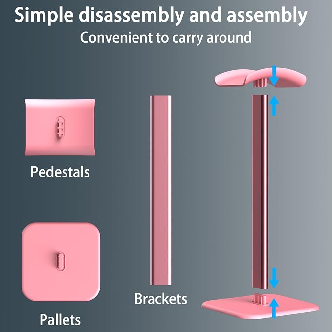 Headphone Stand for Desk - Headset Stand Headphone Holder (Pink) | with Aluminum Hanger and Plastic Headrest, headphone holder for AirPods Max, Sony, Bose, Beats and More - Image 6