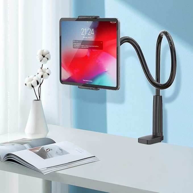 Tablet Holder for Bed - Gooseneck Tablet Holder Stand, Flexible Long Arm Gooseneck Mount Holder Clip with Grip, Compatible with iPad Air Mini, Galaxy Tabs, Kindle Fire, 4"-10.5" Devices - Image 2