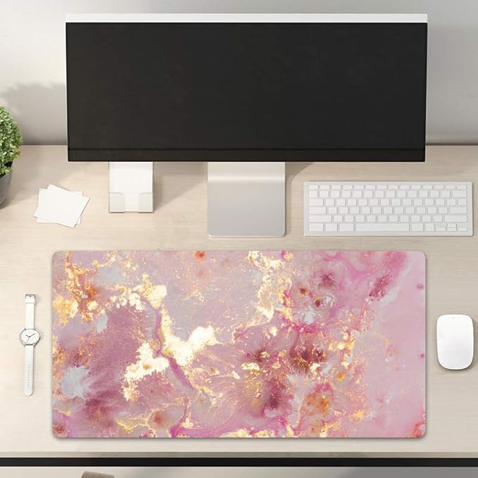 QiyI PU Leather Large Mouse Pad, Office Decor, 31.5" x 15.7", Rose Gold | Desk Décor Accessories, Extended Size, Waterproof & Easy to Clean, Smooth Surface, Non Slip Desk Organization - Image 2