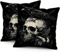 Gothic Skull Raven Throw Pillow Covers, Black, Linen, 18x18 Inch, Set of 2, Square, Machine Washable,Halloween Decorations by Unknown