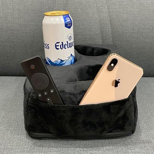 Couch Cup Holder Pillow, Couch Drinks Remotes Holder for Center of Couch, for Sofa, Bed, RV, Car (Black) - Image 3