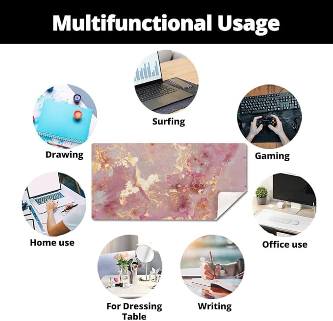 QiyI PU Leather Large Mouse Pad, Office Decor, 31.5" x 15.7", Rose Gold | Desk Décor Accessories, Extended Size, Waterproof & Easy to Clean, Smooth Surface, Non Slip Desk Organization - Image 6