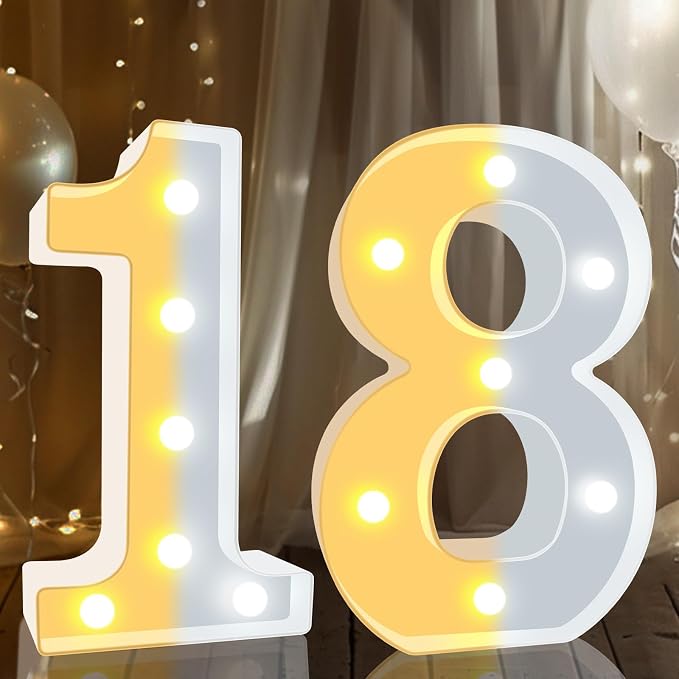 Pooqla 18th Birthday Decoration for Girls Boys, Decorative LED Light Up Numbers, Marquee Numbers 18 Sign for Party Backdrop 18th Wedding Anniversary Decor, Warm White and Cool White Number 18 - Image 7