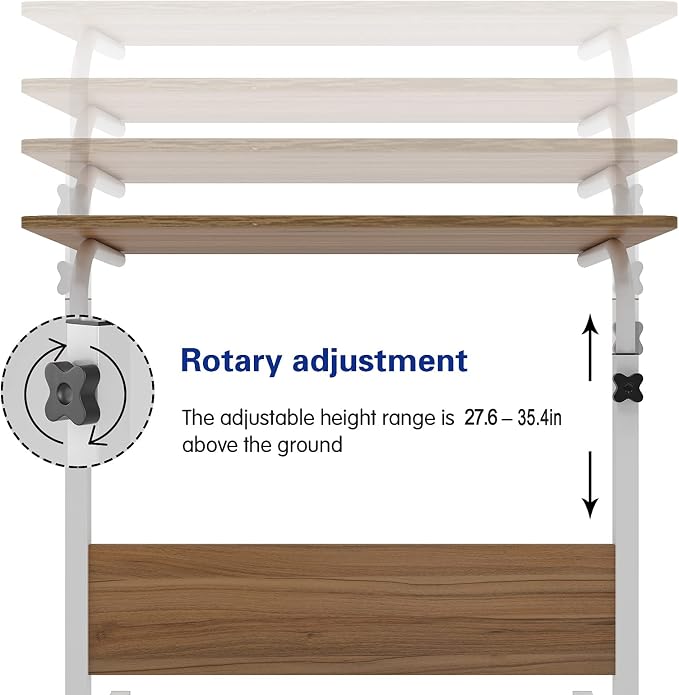 DlandHome 23.6 Inches Rolling Desk with Wheels Adjustable Height, Oak - Image 5