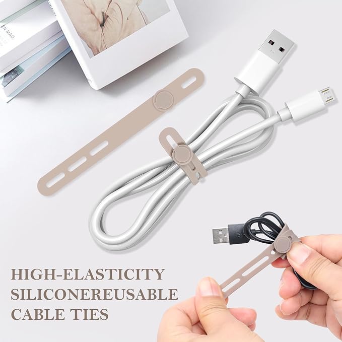 Donruby 30Pcs Silicone Cable Ties, Reusable Cord Organizer Straps, Khaki - Image 3