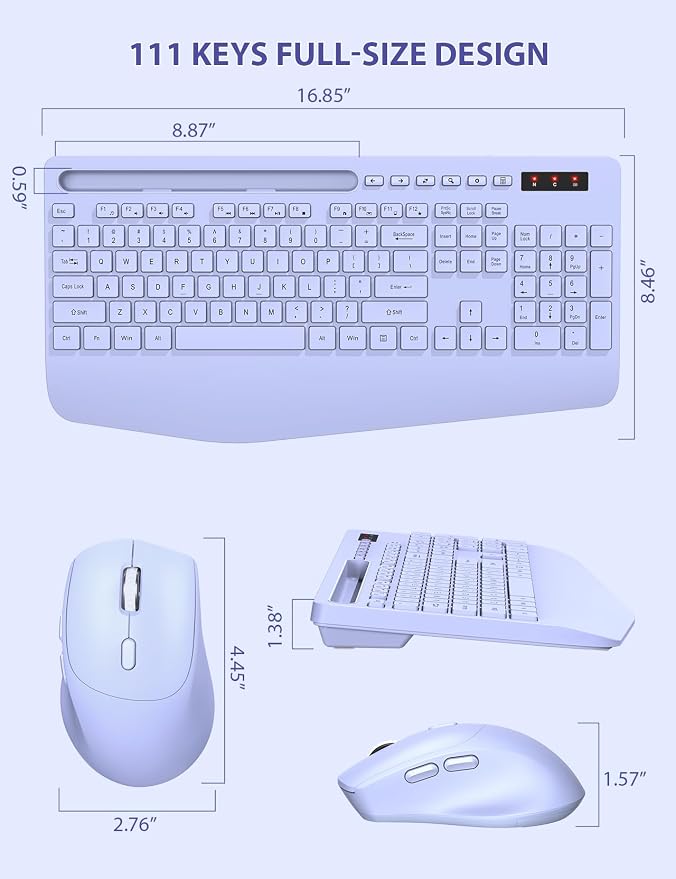 SABLUTE Wireless Keyboard and Mouse Combo, Full Size, Ergonomic Wrist Rest - Image 9