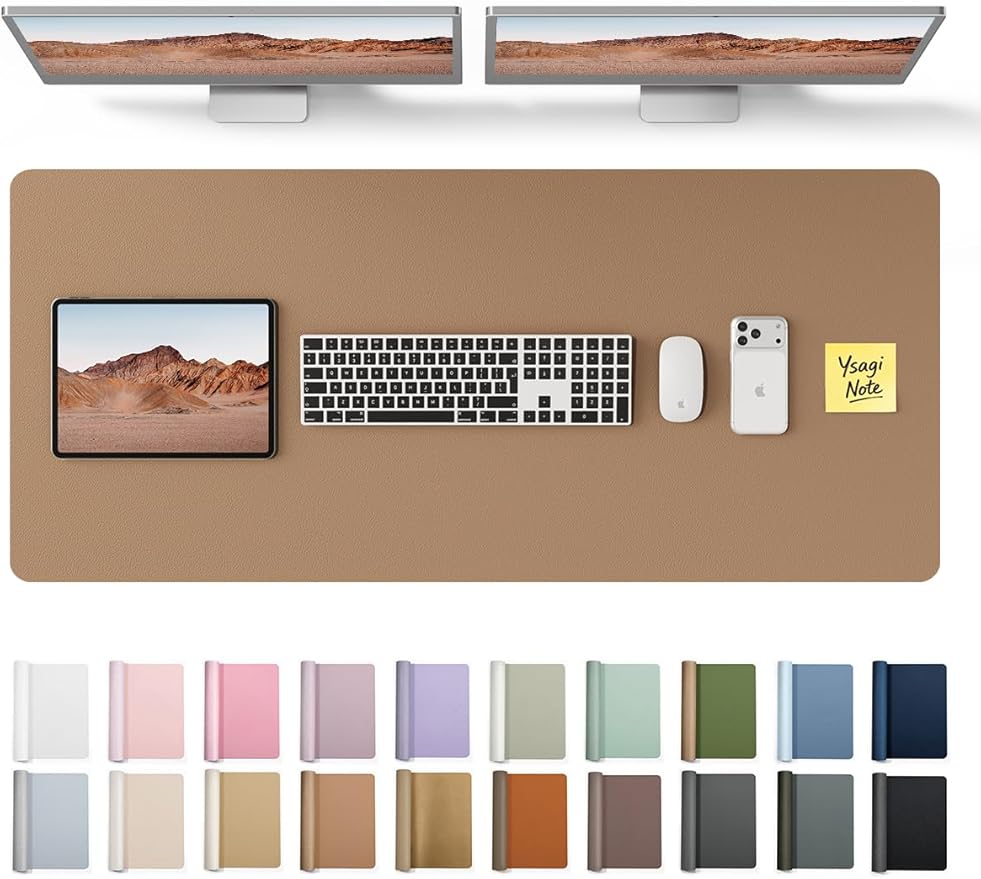 YSAGi Leather Desk Protector, Office Mat, Large Mouse Mat, Non-Slip PU Leather Blotter, Laptop Desk Pad, Waterproof Writing Pad for Office and Home (Khaki, 47" x 17") by YSAGi