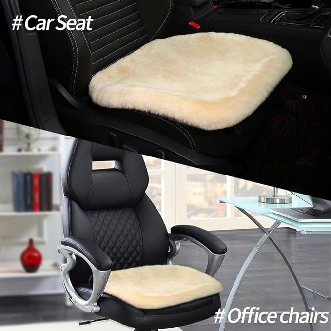 LLB Genuine Sheepskin Car Seat Cushion Seat Covers for Cars Trucks SUV Comfort Seat Protector Pad for Car Driver Seat Car Accessories for Women Office Chair Car Decor (Pearl Front Seat Cushions-2 Pcs) - Image 6