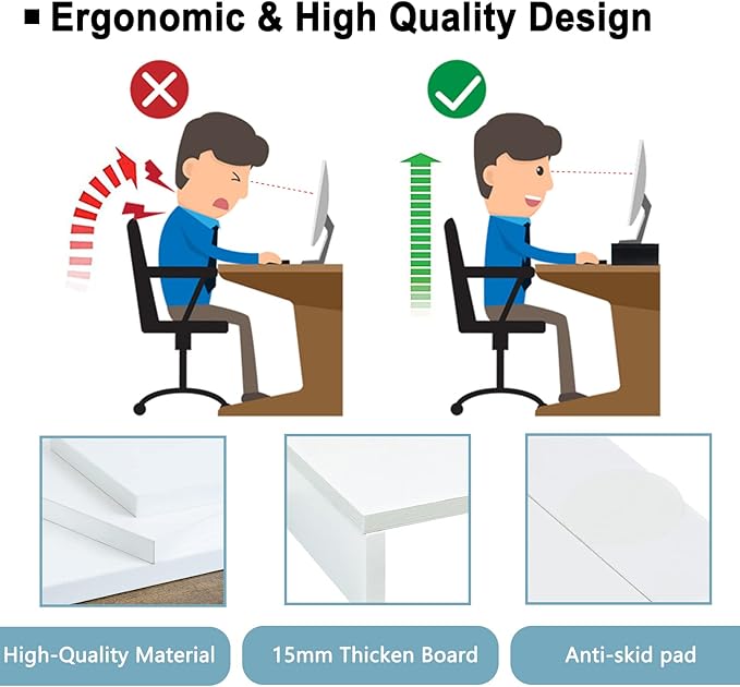 TEAMIX 2 Pack White Monitor Stand Riser 20 inch, Wooden Desktop Stand Shelf | For 2 Monitors, Laptop, Printer, TV, PC Tower, Full Keyboard Storage Underneath, Desk Organizer for Home Office Gaming Vanity - Image 4