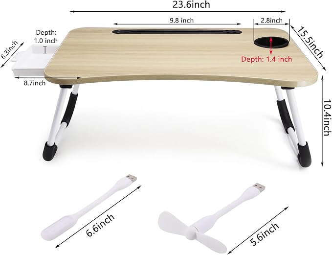 Slendor Bed Desk for Laptop and Writing with Storage, Cup Holder, Light - Image 6