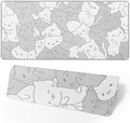 White Kawaii Cats E-Sport Mouse Pad Large Desk Mat Non-Slip Rubber Base Stitched Edge Keyboard Mouse Pad for Office Home E-Sport Computer Laptop, 31.5×11.8 Inches by Brecoy