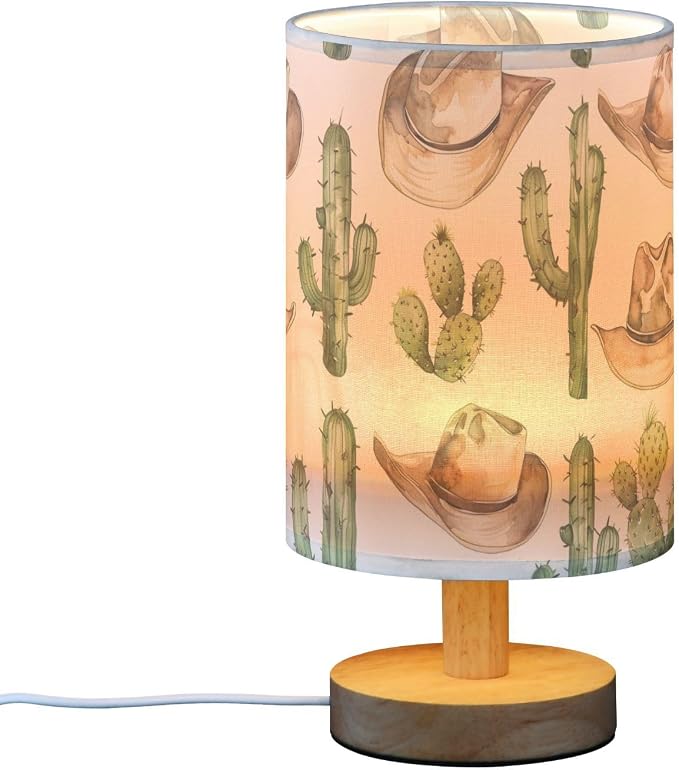 Bedside Table Lamp Western Cowboy Desert Cactus Nightstand Lamp with Wood Desk Lamps for Bedroom Living Room Nursery Office Home Decor - Image 2