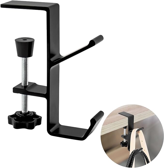 Desk Mount Bag Holder Hook Clamp-On Backpack Hanger Portable Desk Mount Headphones Holder Reduce Desk Clutter for Table Desk, Under Counter (Black) by Zolunu