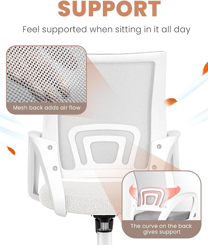 NEO CHAIR Office Computer Chair Ergonomic Mid-Back Mesh Desk Chair, Ivory | Breathable Mesh Back with Lumbar Support, Height Adjustment, Smooth Rolling Casters for Home Office, Study or Gaming Setup - Image 4
