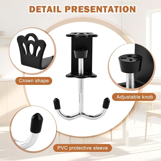 3 Pack Adjustable Desk Hook, Under Desk Handbag Hanger Purse Hook - Image 4