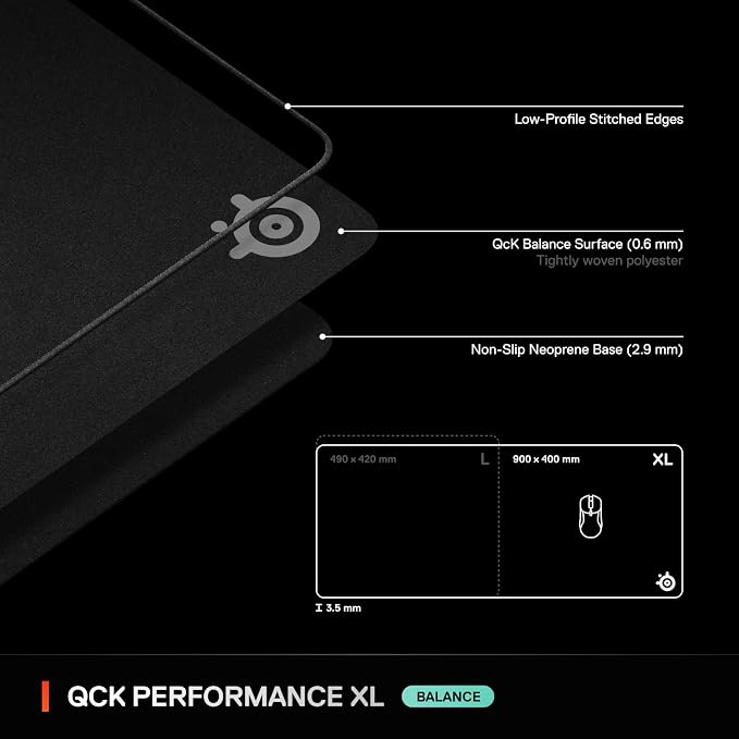 SteelSeries QcK XL Performance Balance Gaming Mousepad — Extra Density for a Smooth Glide — Low-Profile Edge Stitching — Non-Slip Neoprene Rubber Base — 15.75 x 34.43 inch — FPS, MOBAs, RTS, MMO - Image 7
