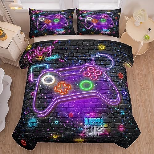 NINENINE Boys Gaming Bedding Sets, 6PCS Full Size Bedding Sets, Bed in A Bag Comforter Sets (1Comforter, 1Flat Sheet, 1Fitted Sheet, 1Cushion Cover, 2Pillowcases) - Image 4