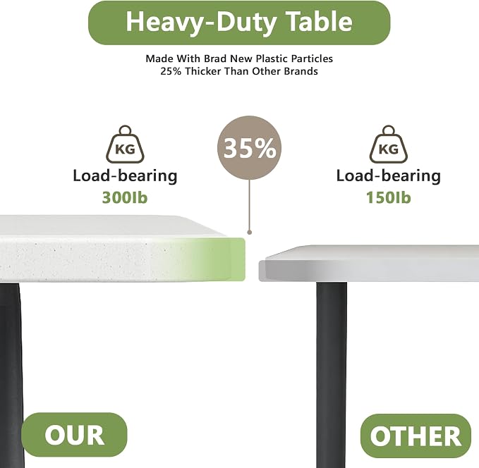 8FT Folding Table, Heavy Duty Plastic Fold-in-Half Utility Table with Handle, Portable Camping Picnic Table with Steel Legs for Indoor Outdoor Party, Dining, White - Image 7