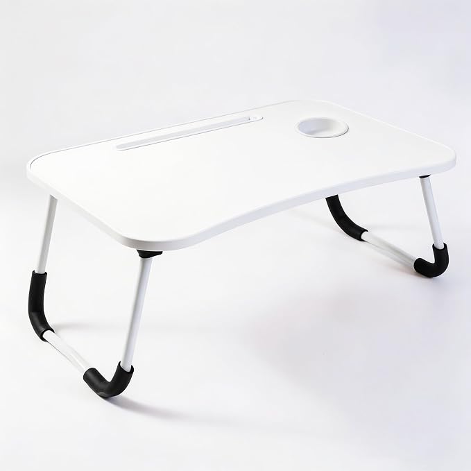 Foldable Laptop Bed Desk for Laptop, 23 Inch Portable Ergonomic Lap Desk with Cup Holder, Bed Tray Table Fits Up to 17" Laptops, for Work from Home, Gaming, Writing, Eating (White) - Image 2
