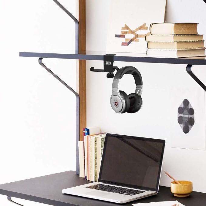 6amLifestyle Under Desk Dual Headphone Hanger, Metal Headset Stand Gaming Earphone Holder Universal Clamp on Desk Hanger Hook for All Headsets, Black (Patent) - Image 5