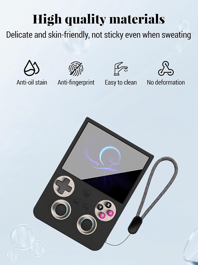 for ANBERNIC RG 477V Retro Handheld Game Protective case,Soft Silicone Shock-Absorbing Design,Waterproof and Portable,Includes 4 Button caps for rg477v, Black - Image 3