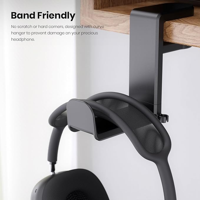 EURPMASK Rotating Headphone Stand,Adjustable Clamp-on Headset Holder Hanger | 360 Degree Swivel,Headset Hook Under Desk,No Residue,Cable Organizer,Soft Rubber Pads,Keep Headphones Secure&Desk Tidy,Black - Image 6