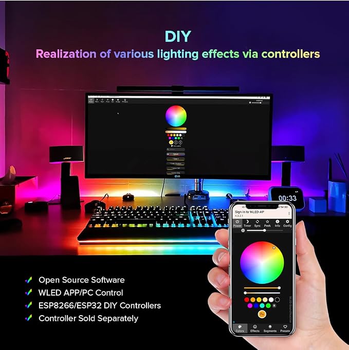 BTF-LIGHTING 3.2FT WS2812B IC RGB Addressable Neon Rope Strip IP67 DC5V - Image 4