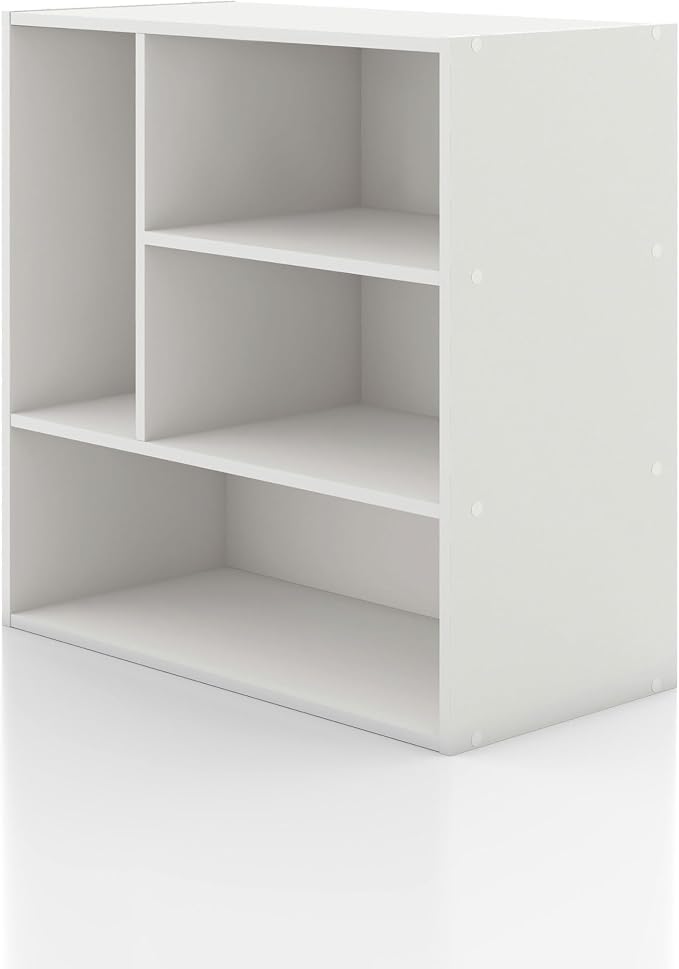 Homes: Inside + Out Apexa 4-Vertical Storage Organizer Shelves, Stackable Wood Bookcase for Organization, Dorm Teen Room Decor & Home Office, White by HOMESInsideOut