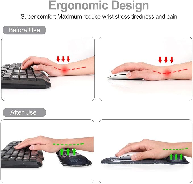 ToLuLu Keyboard Wrist Rest Pad Ergonomic Mouse Pad Set, Mouse Pad for Computer Laptop, Non Slip Mousepad Keyboard Wrist Support with Raised Memory Foam for Easy Typing Pain Relief, Cool World Map - Image 6