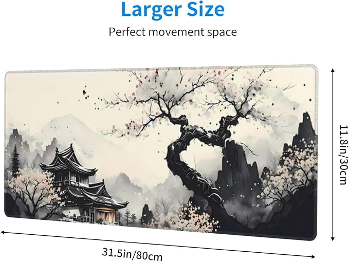 Extended Gaming Mouse Pad, Large Gaming Mouse Waterproof with Stitched Edges, Non-Slip Desktop Pad for Home and Office, Level Up Your 31.5x11.8 Inch… (wash Painting) - Image 2