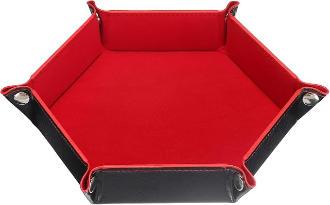 HARFINGTON PU Leather Dice Tray Unisex Valet Tray Folding Hexagon Tray Portable Entryway Table Nightstand Bedside Desk Holder for Key Wallet Watch Coin Jewelry, Red by HARFINGTON