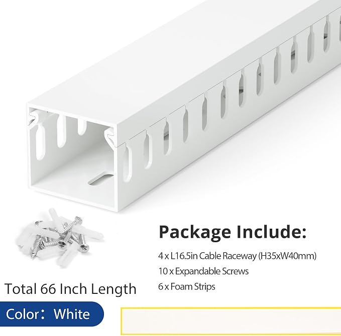 1.4"H x 1.6"W Cable Raceway, 66in Under Desk Wire Management Channel, White - Image 5