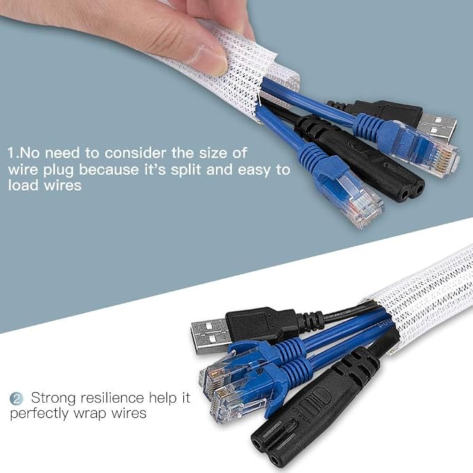 AGPTEK Cable Sleeve, 6.6ft - 2/3 inch Cable Management Cord Hider, White - Image 6