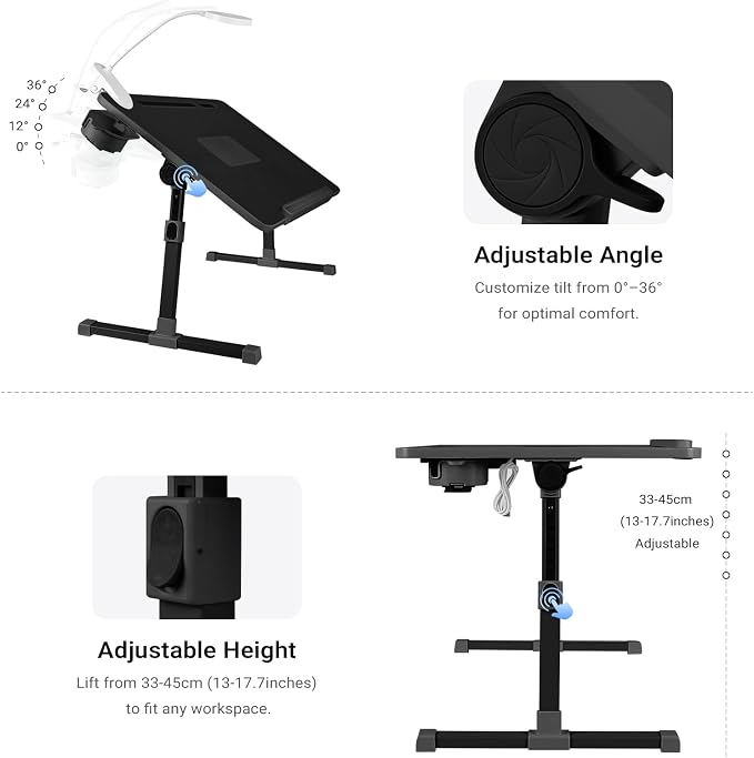 iXTRA Adjustable Laptop Lap Desk with Cooling Fan USB Light for Adults - Image 3