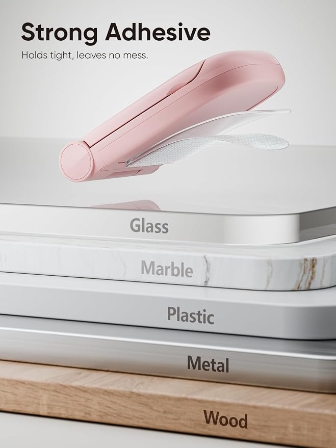MAMUVIMO Headphone Stand, Headset Stand Foldable ＆ Sticky, Headphone Holder Hook Mount with Non-Slip Silicone, Adhesive Earphone Desk Hanger Clip Space-Saving for Airpods Max, All Earphones- Pink - Image 3