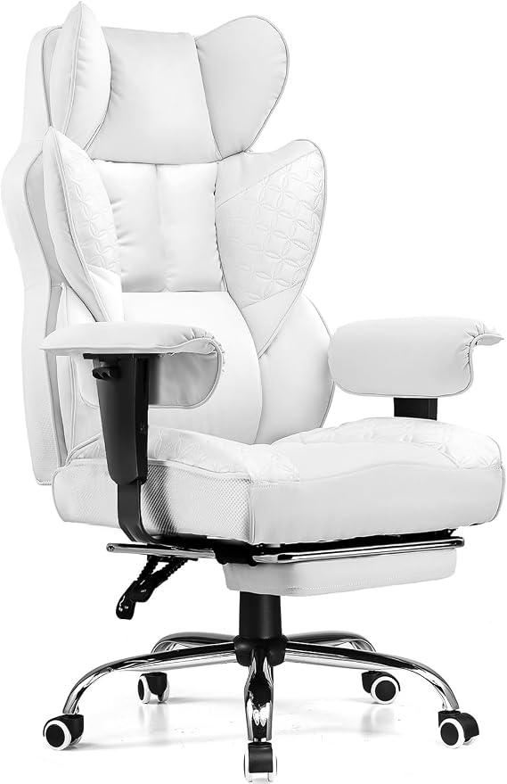 COMHOMA Big and Tall Office Chair Heavy Duty Wide Ergonomic Gaming Chair with Deluxe Embossing Designed Leather with Foot Rest,150°Reclining Adjustable Armrests Pocket Spring Back Support and Pillow by ComHoma