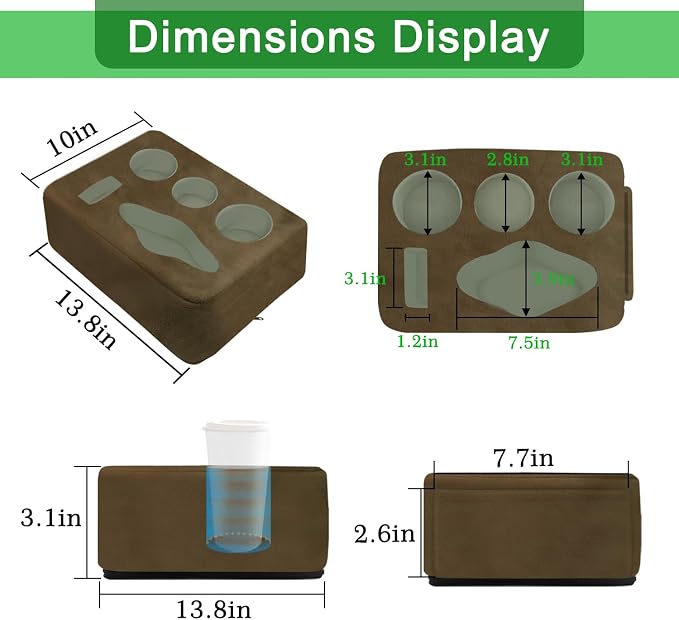 Couch Bed Cup Holder Pillow, Nisdoing 5 Hole Couch Drink Holder! Keep Drinks Hand Side and KeepTemp, Prevent Spills and Use Anywhere.Cup Holder for Couch, Bed,Camping,RV,Car,Beach.Brown - Image 2